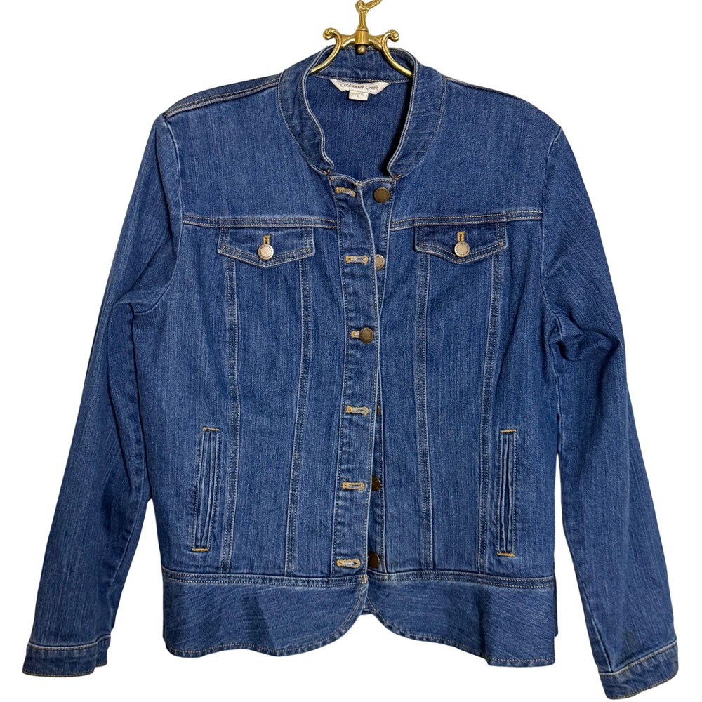 Coldwater Creek Womens Medium Wash  Denim Jacket Mandarin Collar Size L 14960